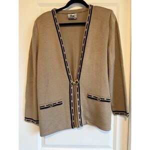 Vintage Mita Sweater Size 14 Krinkle Brown Gold Buttons Long Sleeve Cardigan‎